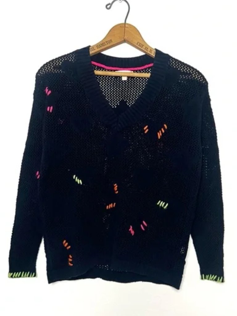 Lisa Todd Stars & Hearts Cotton Sweater Medium Open Knit Coastal Beach Nautical